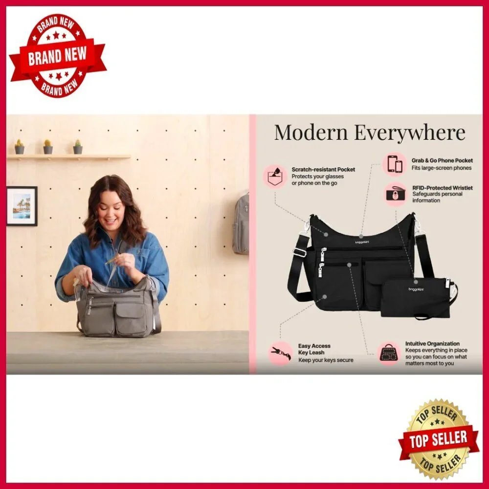 Modern Crossbody Hobo Bag RFID Blocking Water Resistant 11x9x4.5